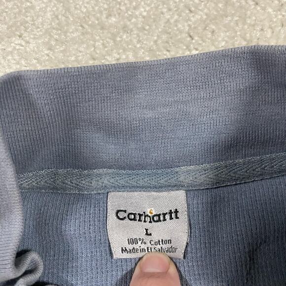 Carhartt Sweater Mens Large Blue Quarter Zip Waffle Knit Pullover Work Pocket - Picture 3 of 11